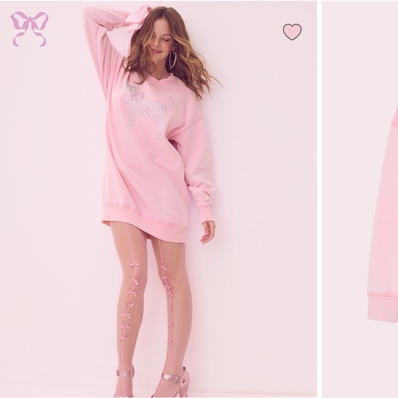 PINK x LoveShackFancy Pink Crewneck Sweatshirt Dress dog crystals shine - Picture 5 of 16